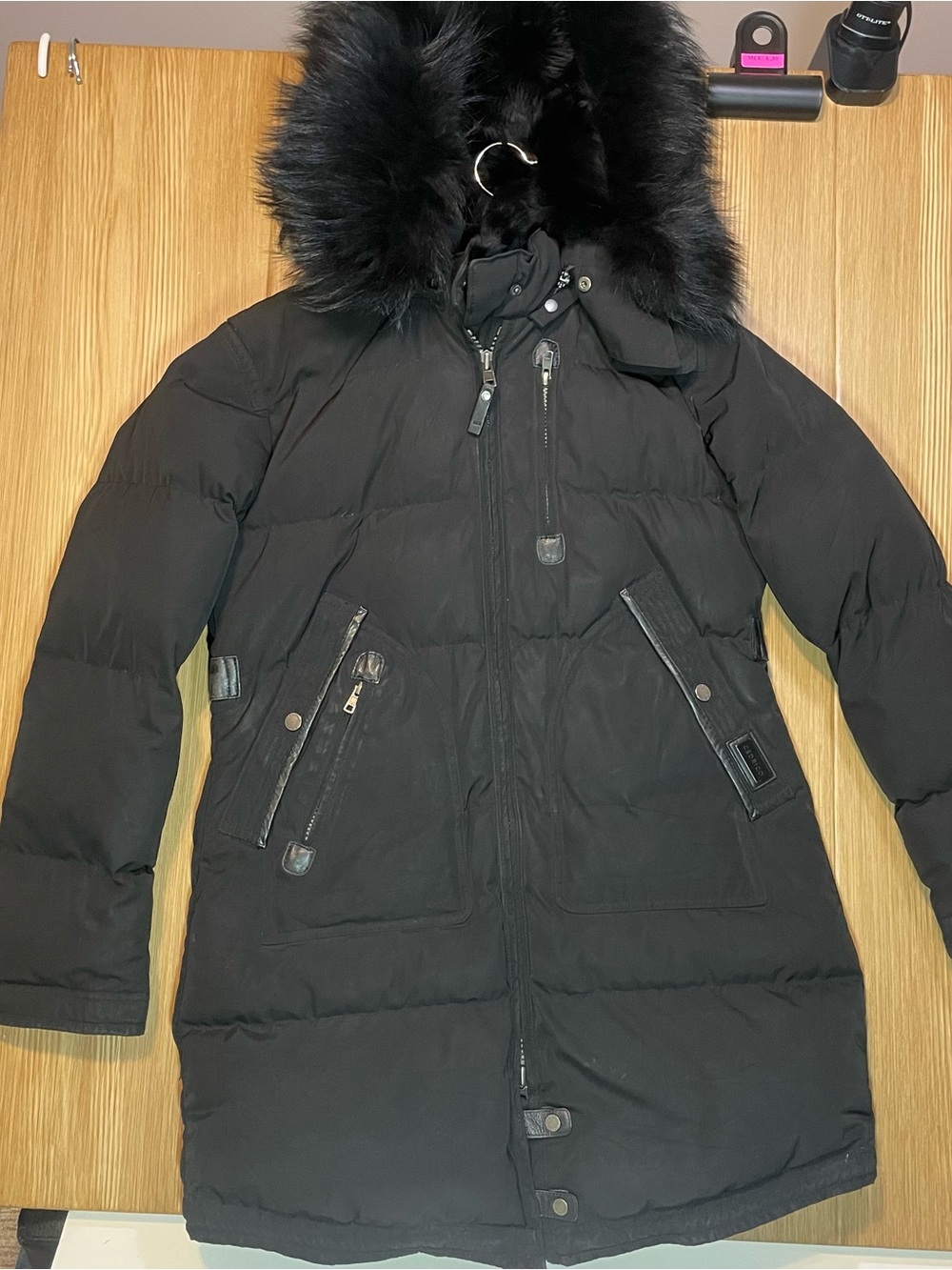 Cedrico Norway Monet Goose Down Parka Jacket Small Black Raccoon Rabbit Fur
